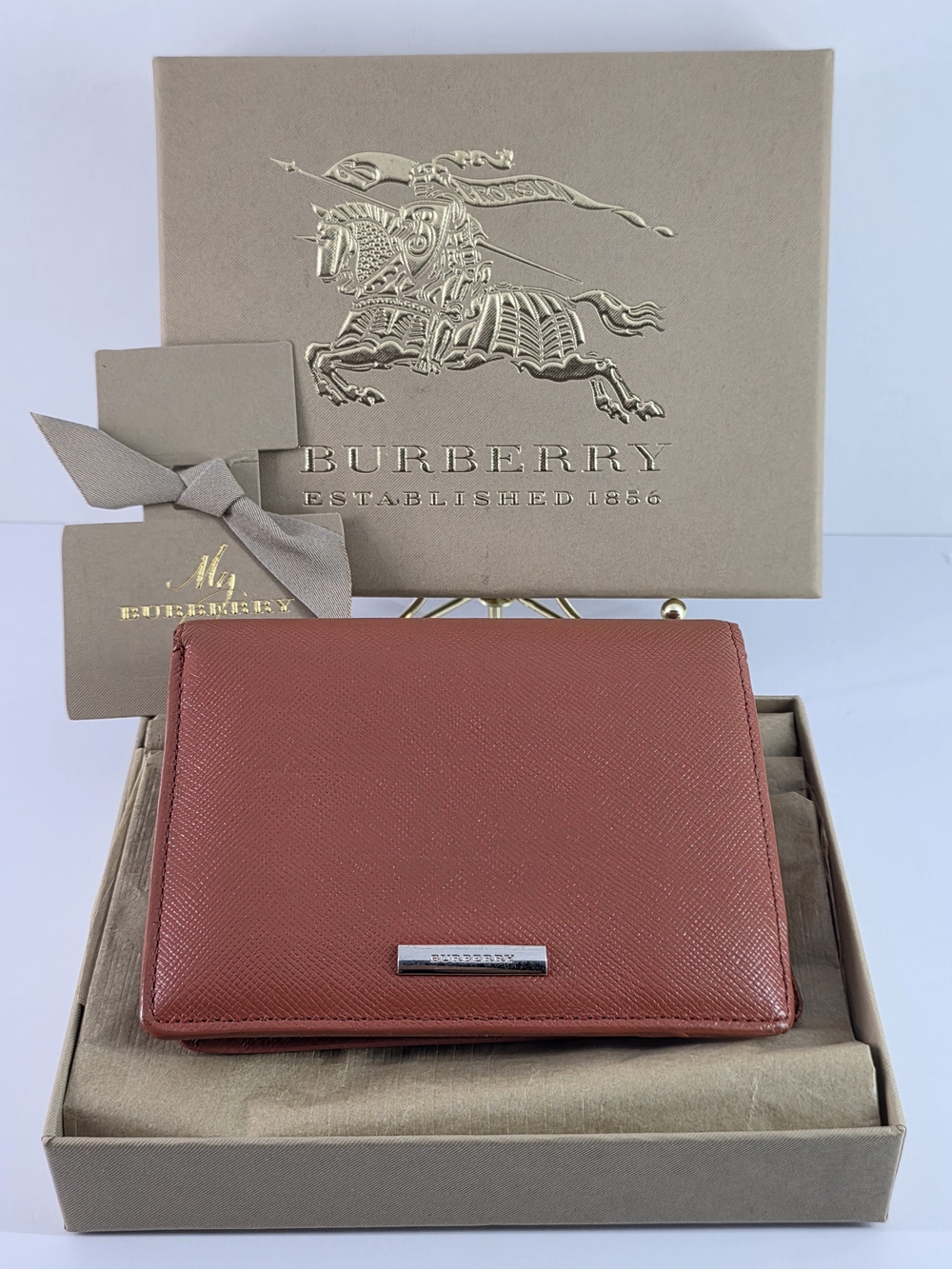 Burberry Women's Coral Orange Saffiano Leather Wallet W/ Box
